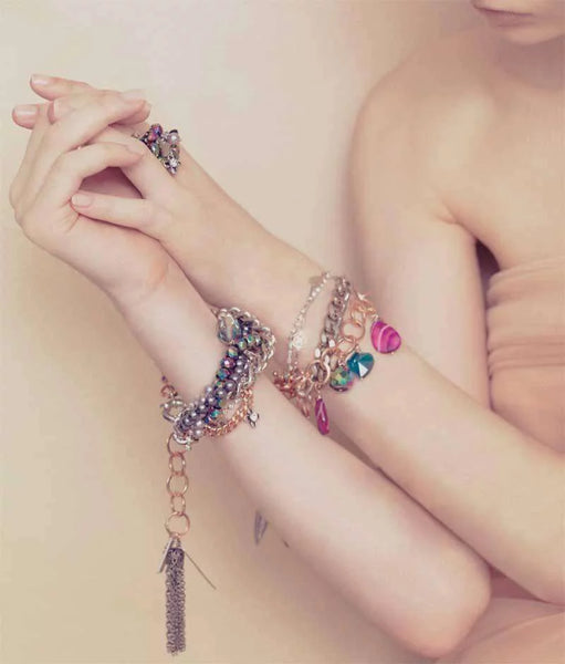 Pink agate stone cuff bracelet with rhinestones - Maiden-Art