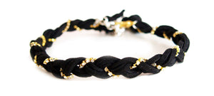 Black Braided Suede Crystal Choker. Braided Vegan Suede with 18K Gold Plated Swarovski Crystals Chain and Silver Plated Closure. - Maiden-Art