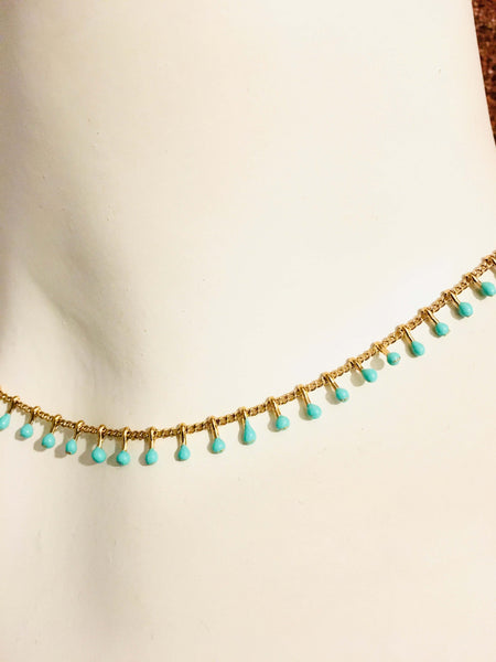 Gold Choker Necklace with tiny Drops in 3 Colors, multi drop necklace, choker drop necklace - Maiden-Art