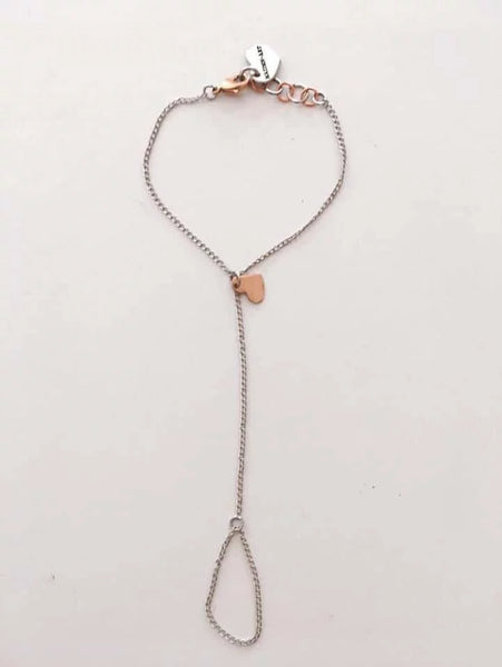 Silver Handchain and Rose Gold Heart Charm. Handchain Bracelet. - Maiden-Art
