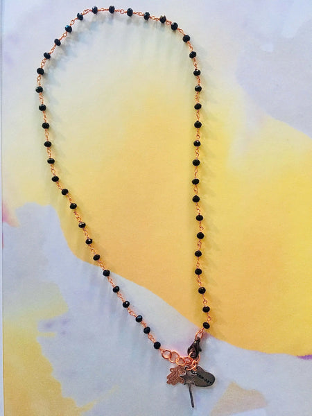 Rosary Necklace with Magic Wand and Hamsa Charm - Maiden-Art