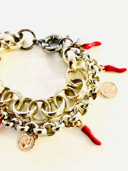 Red Horn and Gold Coins Charm Bracelet. - Maiden-Art