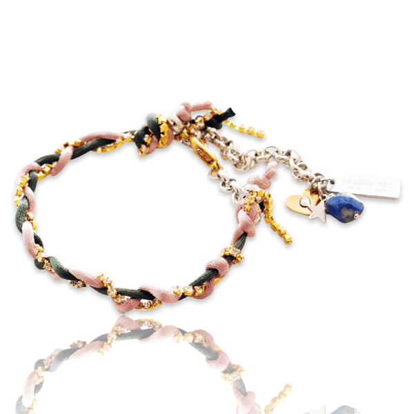 Charm bracelet with Lapis lazuli stones, crystals and silk cord. - Maiden-Art