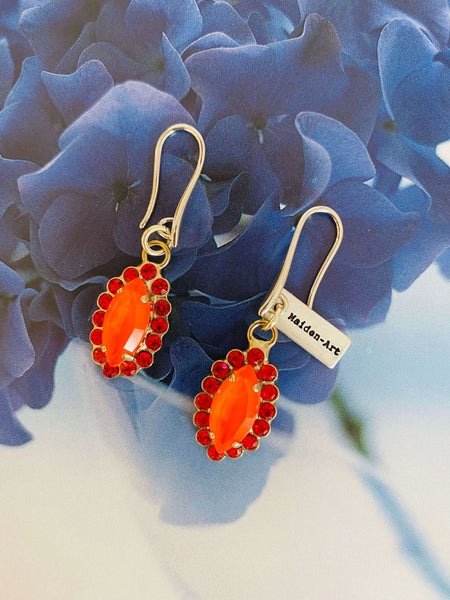 Tangerine Orange Statement Earrings and Rhinestones. - Maiden-Art