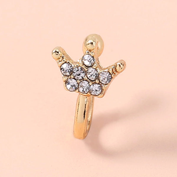 Gold rhinestone nose ring, mini crown rhinestone nose ring, piercing crown nose clip Maiden-Art