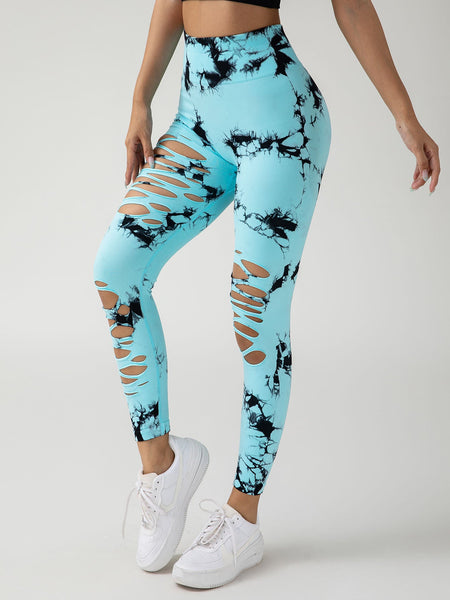 4 Pack New Style Hollow-Out Tie-Dye High-Waisted Tummy-Control Yoga Pants Maiden-Art