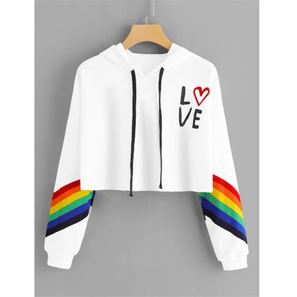 Rainbow striped hooded sweater sweater T-shirt women Maiden-Art