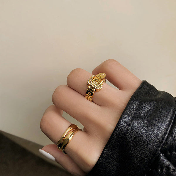 Adjustable Belt Buckle Zircon Rings Detachable Metal Soft Chain Ring Maiden-Art