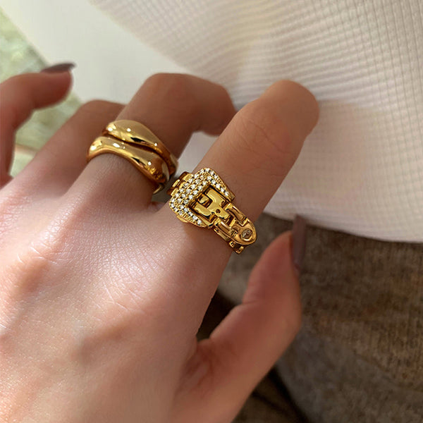 Adjustable Belt Buckle Zircon Rings Detachable Metal Soft Chain Ring Maiden-Art