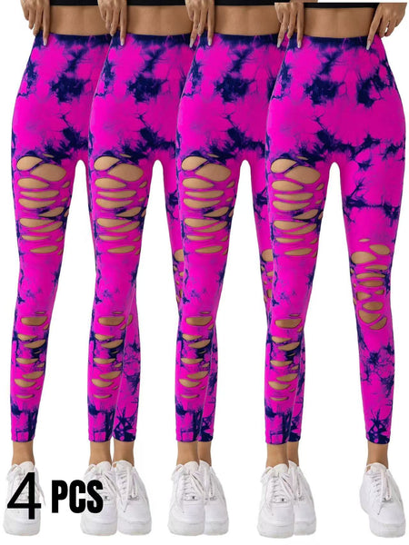 4 Pack New Style Hollow-Out Tie-Dye High-Waisted Tummy-Control Yoga Pants Maiden-Art