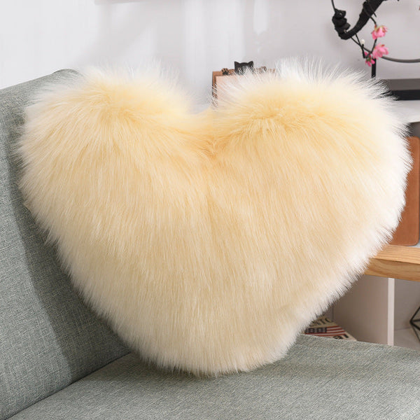 Throw Pillows Heart Shape Long Plush Fluffy Shaggy Cushion Cover Sofa Cushions Decorative Pillow Covers Pillowcase White Maiden-Art