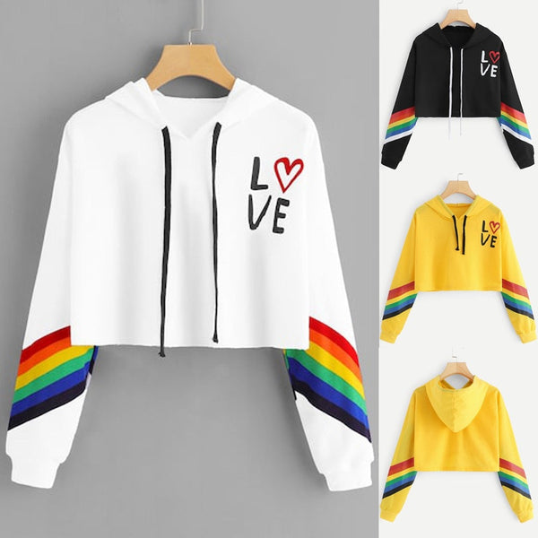 Rainbow striped hooded sweater sweater T-shirt women Maiden-Art