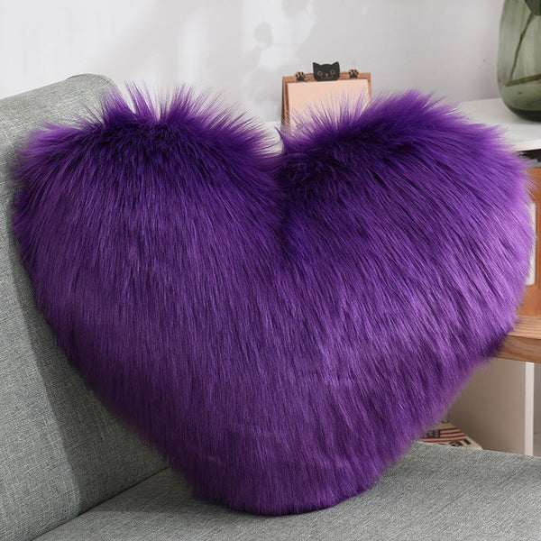 Throw Pillows Heart Shape Long Plush Fluffy Shaggy Cushion Cover Sofa Cushions Decorative Pillow Covers Pillowcase White Maiden-Art