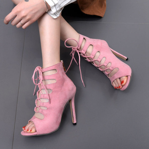 Cross strapped fish mouth short boots women Maiden-Art