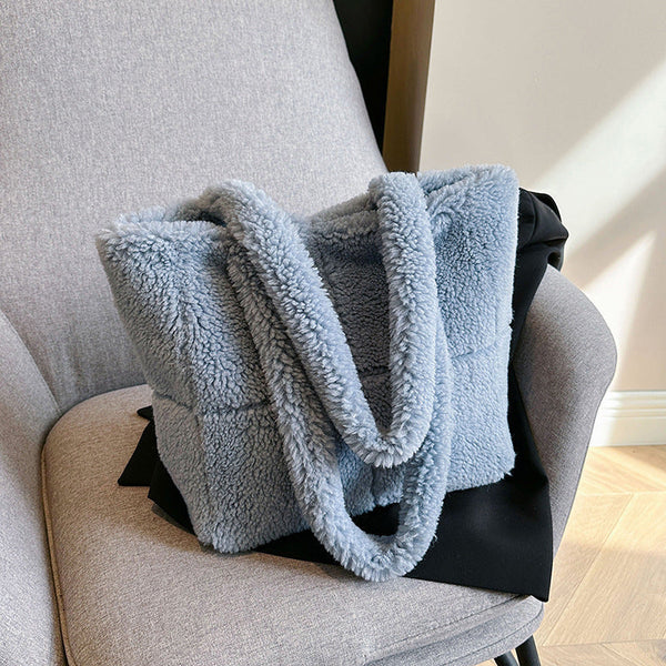 Women's Designer Luxury Plush Bag Winter Fashion Cute Tote Handbags Large Capacity Portable Single Shoulder Furry Bags Maiden-Art