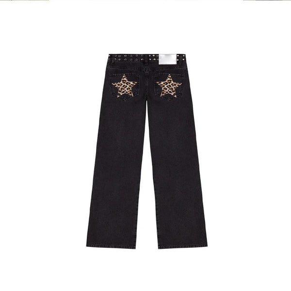 Leopard Print Five-pointed Star Deconstructing Jeans For Women Maiden-Art