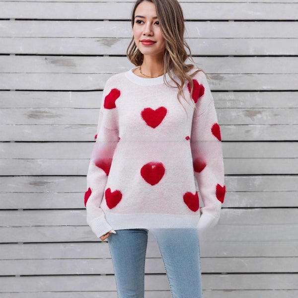 Fashion Women's Wear Love Long Sleeve Knitted Sweater Maiden-Art