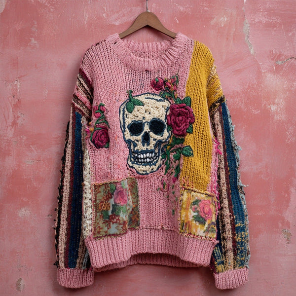 Women's Loose Retro Printed Round Neck Anti Knitting Sweater Beautiful Legend Store