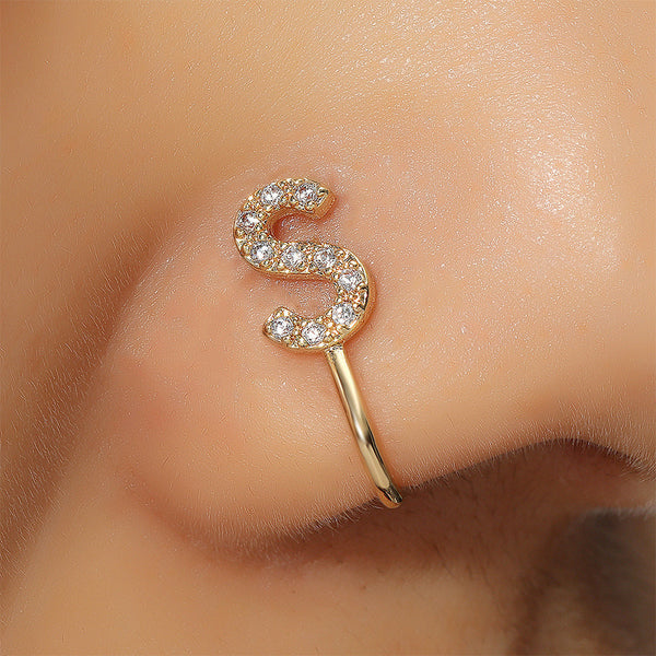 No Piercing Nose Pin Copper Inlaid Zircon Letter U Shape Maiden-Art