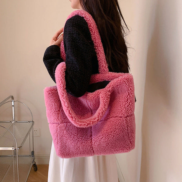 Women's Designer Luxury Plush Bag Winter Fashion Cute Tote Handbags Large Capacity Portable Single Shoulder Furry Bags Maiden-Art
