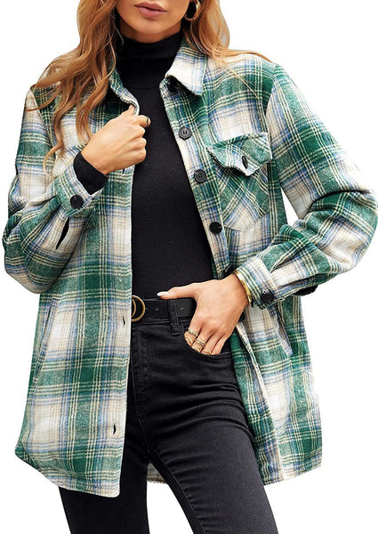 Women Oversized Check Button Shirt Jacket Maiden-Art