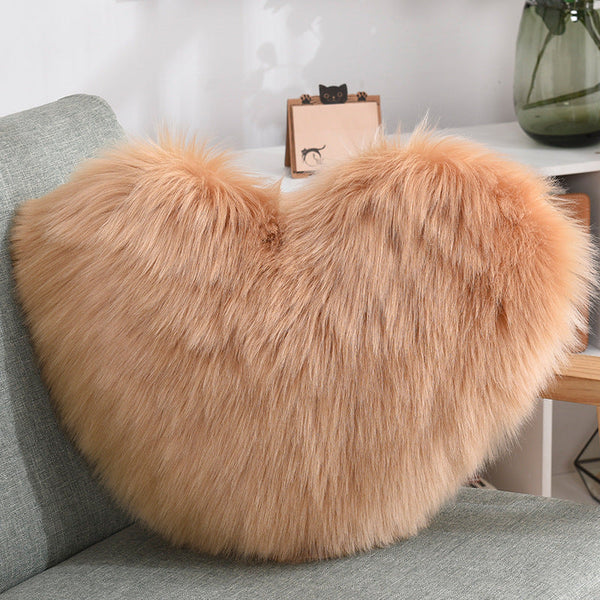 Throw Pillows Heart Shape Long Plush Fluffy Shaggy Cushion Cover Sofa Cushions Decorative Pillow Covers Pillowcase White Maiden-Art