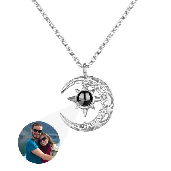 Projection Necklace Crescent Moon Pendant With Photo Maiden-Art
