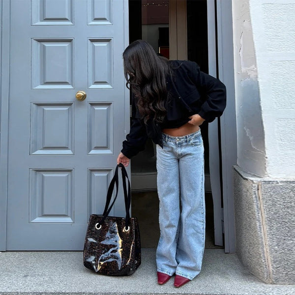 Leopard Print Five-pointed Star Deconstructing Jeans For Women Maiden-Art