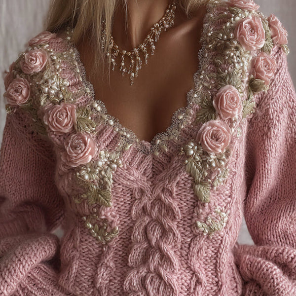 Womens Loose V-Neck Polyester Sweater Maiden-Art