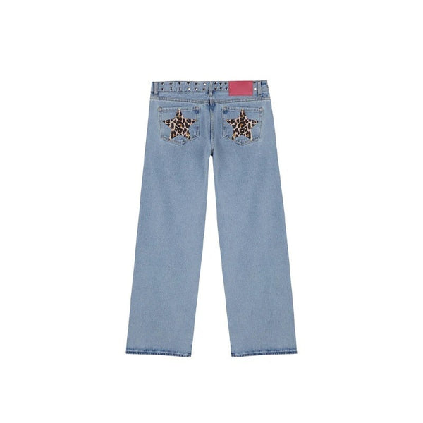Leopard Print Five-pointed Star Deconstructing Jeans For Women Maiden-Art
