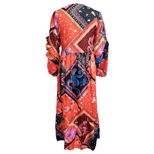 Women's V-Neck Long Sleeve Printed Boho Dress Anybestbuy Store