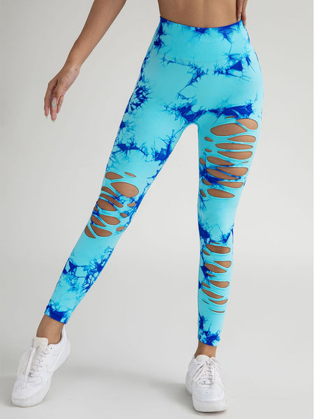 4 Pack New Style Hollow-Out Tie-Dye High-Waisted Tummy-Control Yoga Pants Maiden-Art