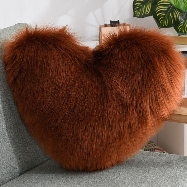 Throw Pillows Heart Shape Long Plush Fluffy Shaggy Cushion Cover Sofa Cushions Decorative Pillow Covers Pillowcase White Maiden-Art