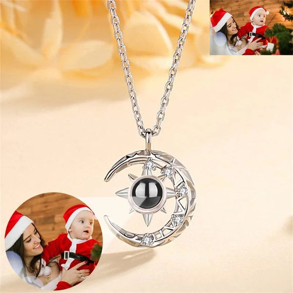 Projection Necklace Crescent Moon Pendant With Photo Maiden-Art