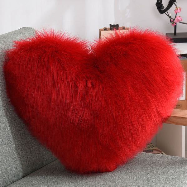 Throw Pillows Heart Shape Long Plush Fluffy Shaggy Cushion Cover Sofa Cushions Decorative Pillow Covers Pillowcase White Maiden-Art