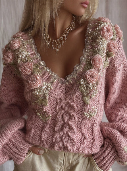 Womens Loose V-Neck Polyester Sweater Maiden-Art