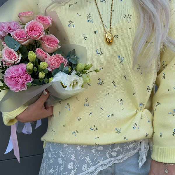 Womens European And American-style Chic Floral-print Crew-neck Pullover Sweater Maiden-Art