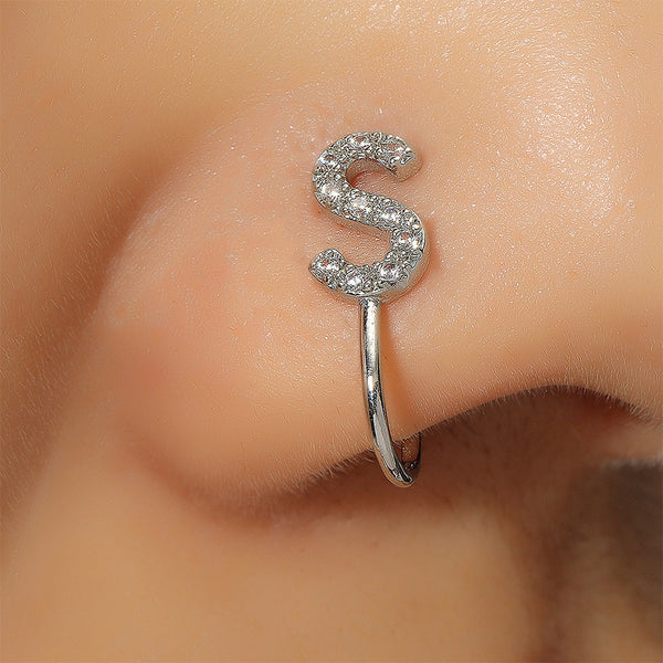 No Piercing Nose Pin Copper Inlaid Zircon Letter U Shape Maiden-Art
