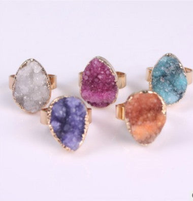 Natural Stone Agate Crystal Bud Women Rings  Rose Vintage Rings Maiden-Art