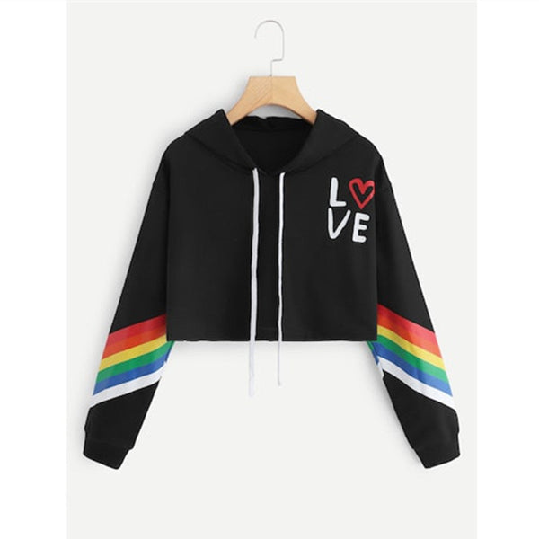 Rainbow striped hooded sweater sweater T-shirt women Maiden-Art