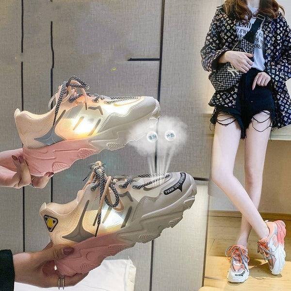 Gradient Rainbow Platform Daddy Shoes Women Maiden-Art