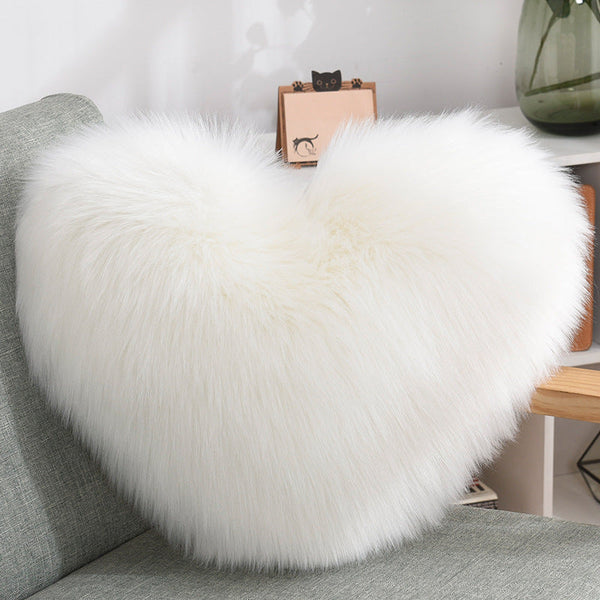 Throw Pillows Heart Shape Long Plush Fluffy Shaggy Cushion Cover Sofa Cushions Decorative Pillow Covers Pillowcase White Maiden-Art