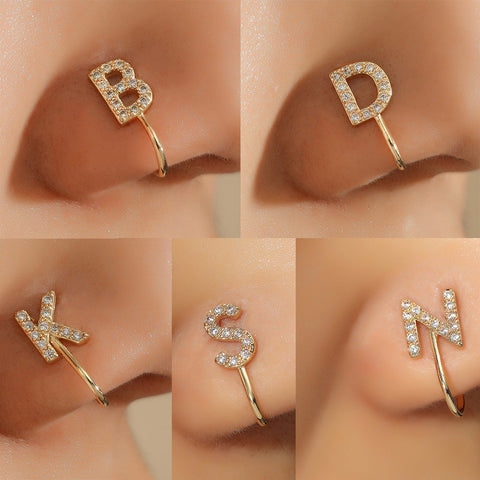 No Piercing Nose Pin Copper Inlaid Zircon Letter U Shape Maiden-Art