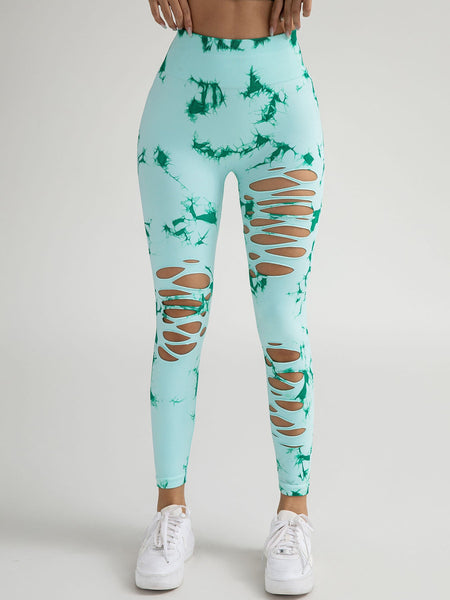 4 Pack New Style Hollow-Out Tie-Dye High-Waisted Tummy-Control Yoga Pants Maiden-Art