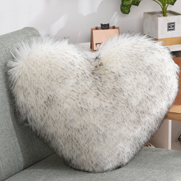 Throw Pillows Heart Shape Long Plush Fluffy Shaggy Cushion Cover Sofa Cushions Decorative Pillow Covers Pillowcase White Maiden-Art