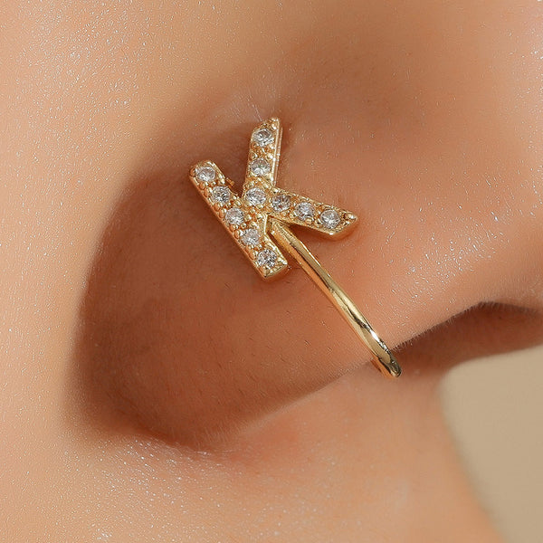 No Piercing Nose Pin Copper Inlaid Zircon Letter U Shape Maiden-Art