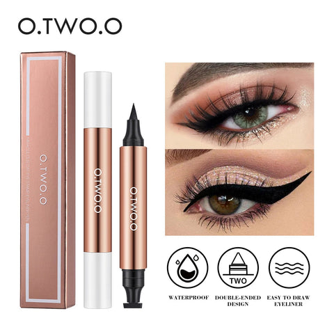 O.TWO.O Eyeliner Stamp Black Liquid Eyeliner Pen Waterproof Fast Dry Double-ended Eye Liner Pencil Make-up for Women Cosmetics O.TWO.O Official Store