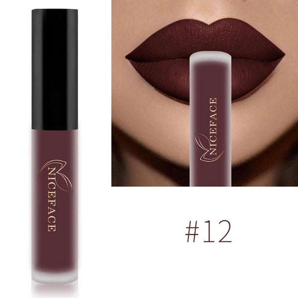NICEFACE Matte Liquid Lipstick Waterproof Long Lasting Lip Gloss Tint Sexy Red Nude Purple Metallic Lipsticks Makeup Cosmetics QiBest Professional Makeup Store