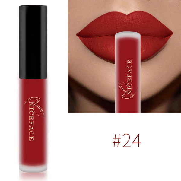 NICEFACE Matte Liquid Lipstick Waterproof Long Lasting Lip Gloss Tint Sexy Red Nude Purple Metallic Lipsticks Makeup Cosmetics QiBest Professional Makeup Store