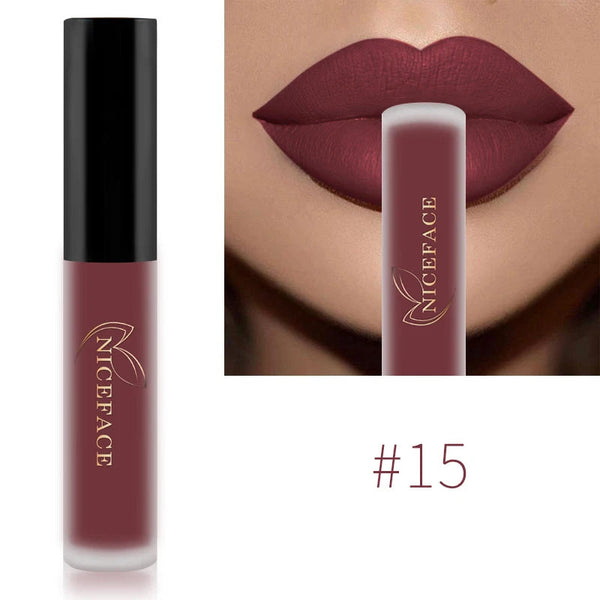 NICEFACE Matte Liquid Lipstick Waterproof Long Lasting Lip Gloss Tint Sexy Red Nude Purple Metallic Lipsticks Makeup Cosmetics QiBest Professional Makeup Store